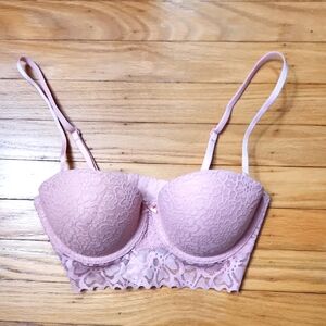 aerie Lace Longline Push-Up Bra in Light Pink